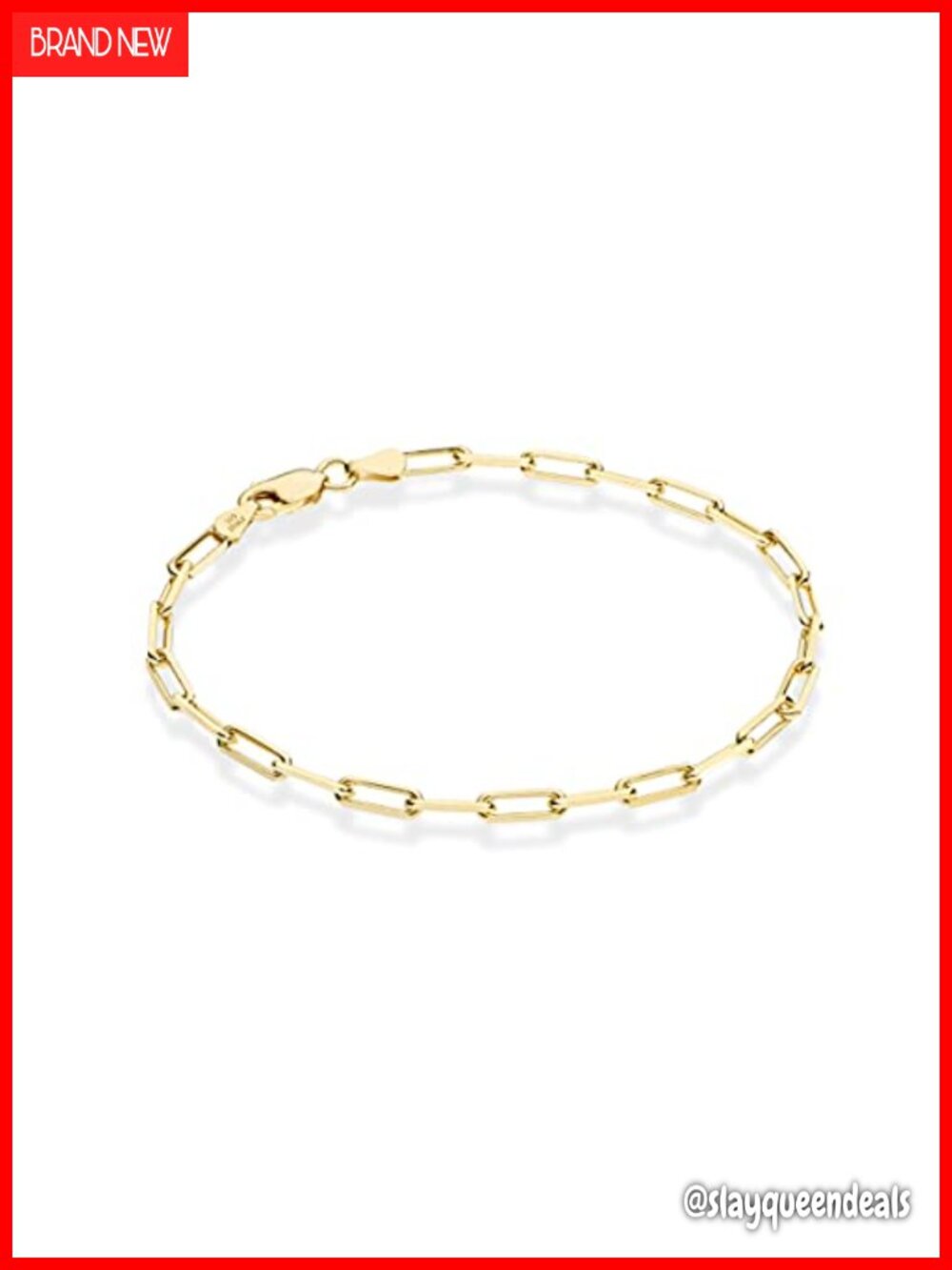 18K Gold Plated 925 Sterling Silver Paperclip Link Chain Bracelet 3mm Lobster
